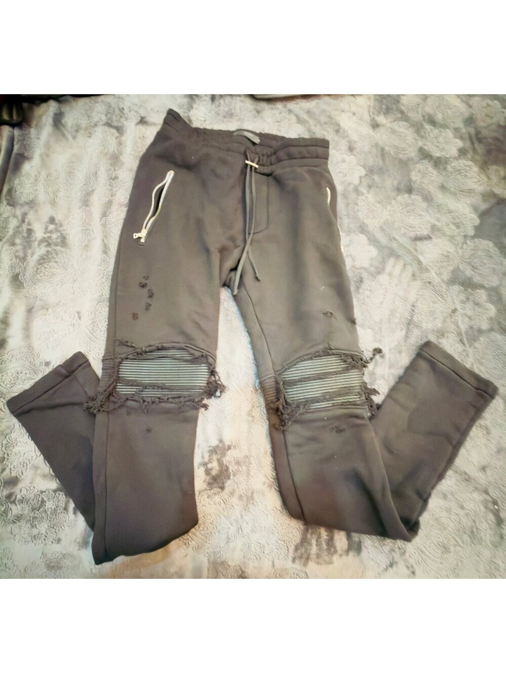 Amiri Black Distressed Jogger Sweatpants with Zipper Pockets